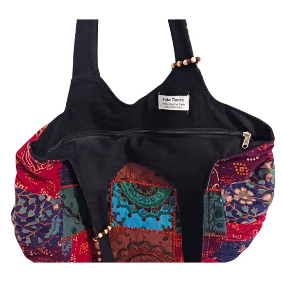 Tribe Azure Fair Trade Handmade Indian Shoulder Beach Bag Tote Boho Patchwork - Picture 4 of 6